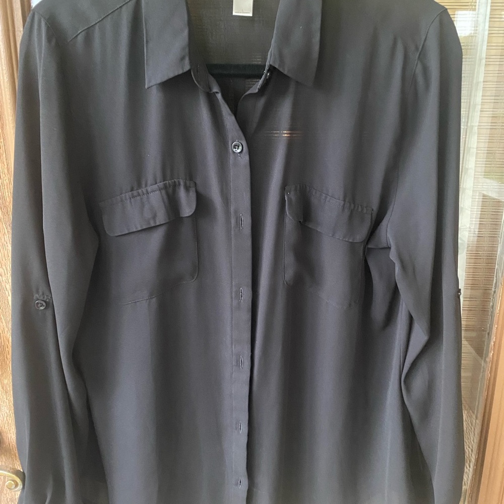 LOFT Charcoal Button-Down Shirt